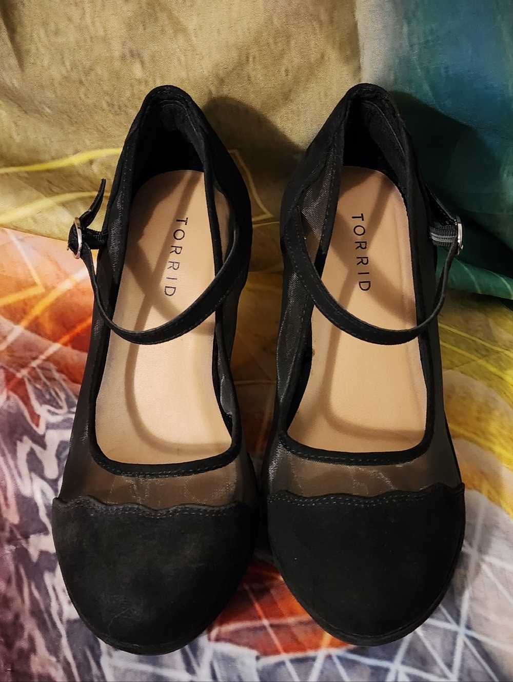Torrid Black Mesh & Suede T-Strap Heels - Picture 4 of 5